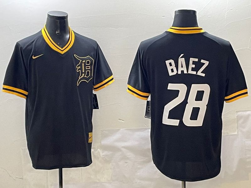 Men Detroit Tigers #28 Baez Black Gold Game 2025 Nike MLB Jersey style 1->detroit tigers->MLB Jersey